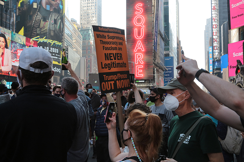 2020 Election Celebrations : New York City : Times Square : Richard Moore : Photographer : Photojournalist